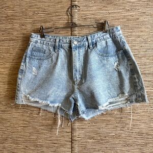 Shein Cut Off Jean Shorts Light Acid Wash Denim Distress Fringe Raw Hem Size 32